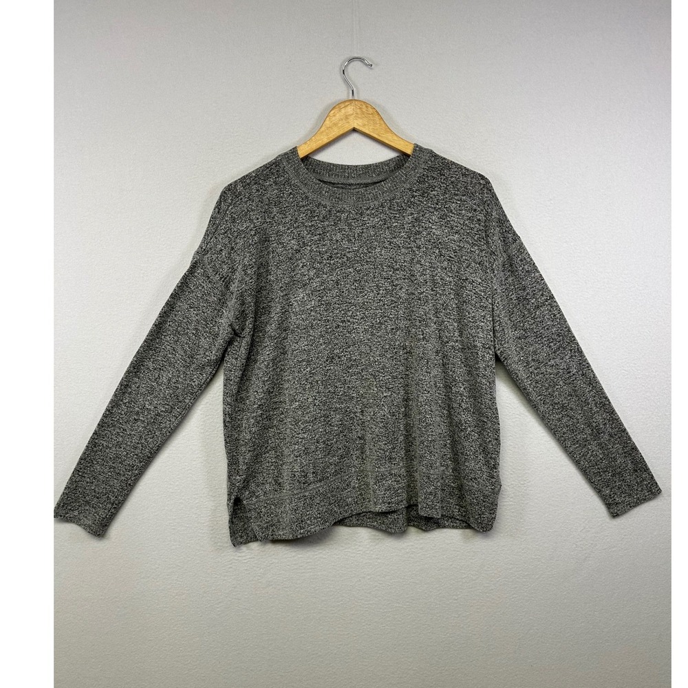 Minimalist Lucky Brand Womens Medium Gray Marled Crewneck Drop Shoulder Sweater